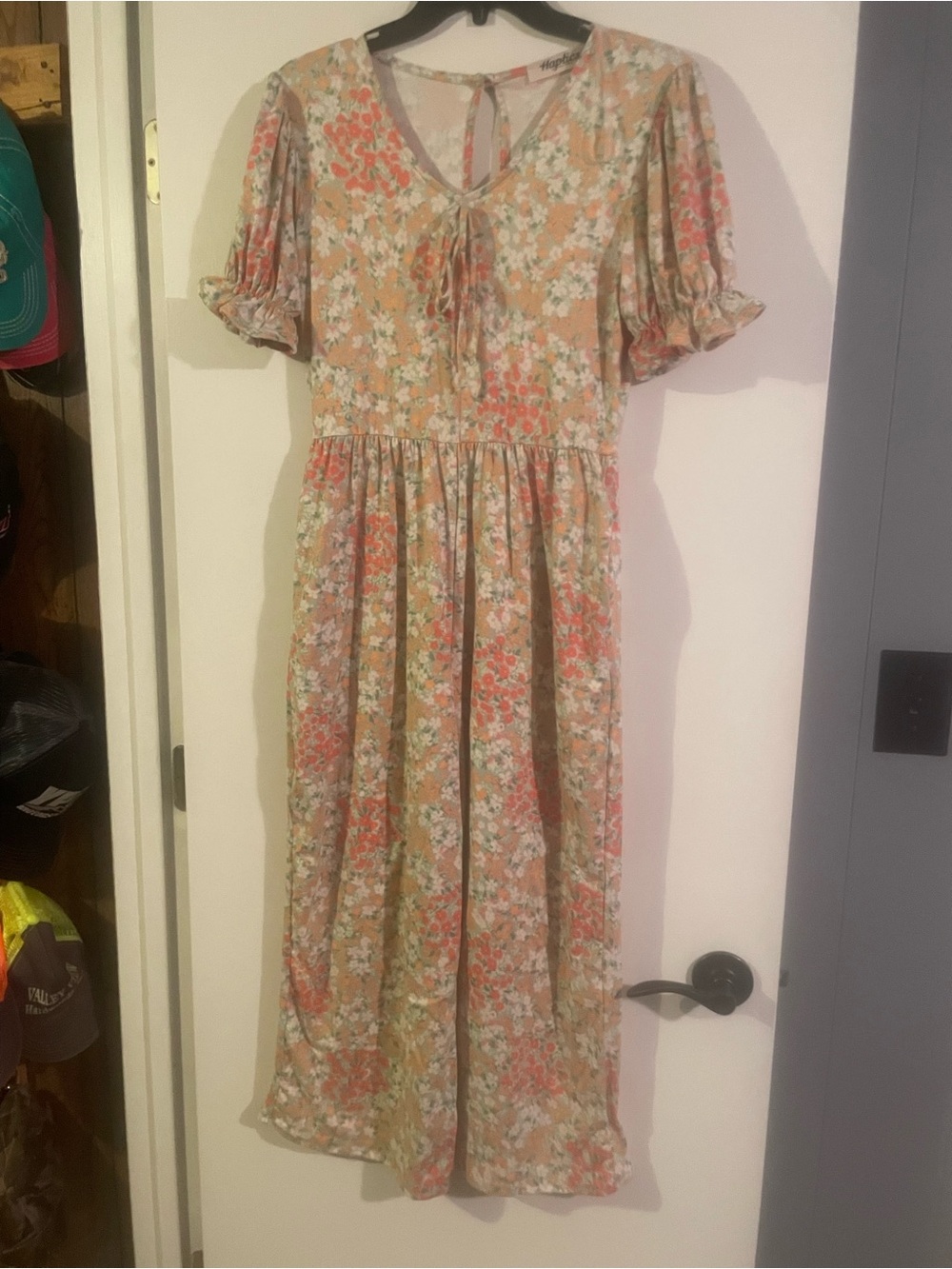 Floral Tie-Front Midi Dress in Peach